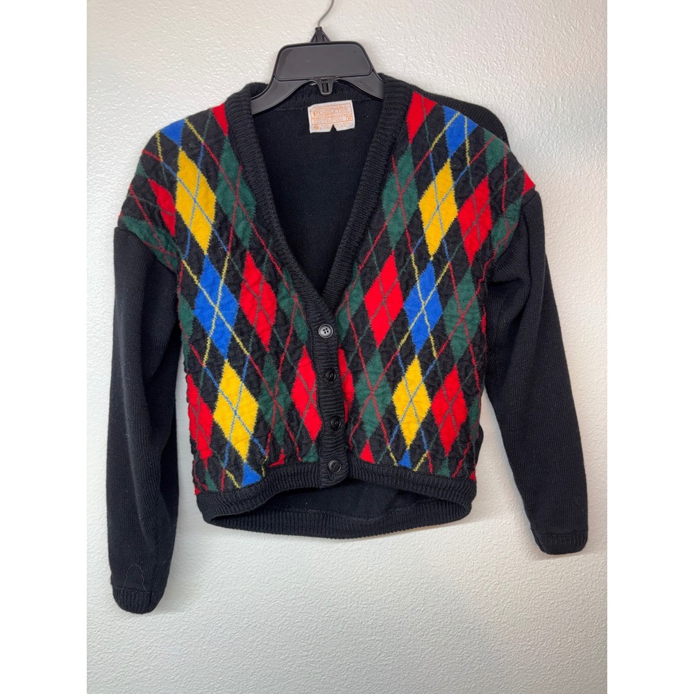 Vintage Pendleton Wool Argyle Diamond Cardigan Sweater Multi Color Women's M